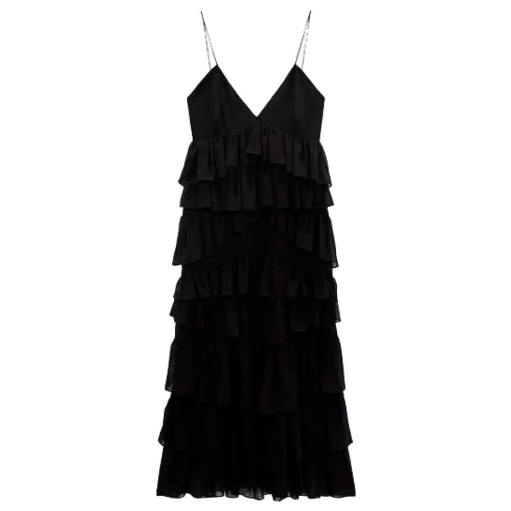 Black Ruffled Midi Dress - Picture 2 of 4